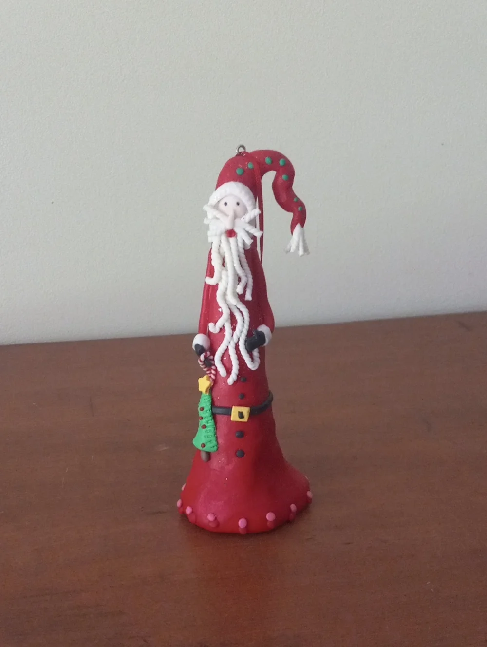 Whimsical Polymer Clay Tall Skinny Cone Santa Figurine Ornament